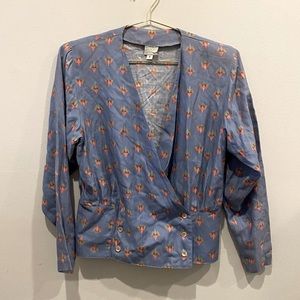 Vintage 80s Catcher Wrap Top Blazer boho retro Shoulder pads cottage core size 8